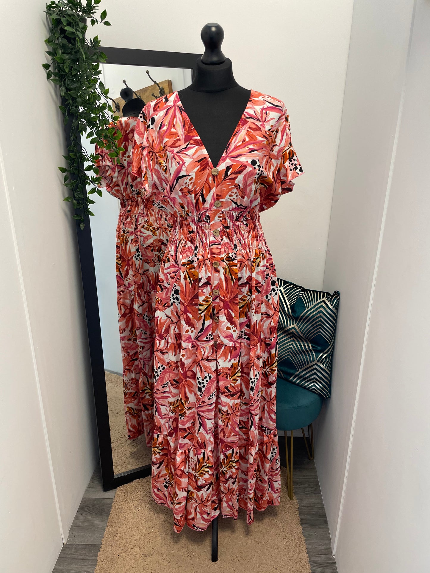 Tropical V-Neck Maxi Dresses