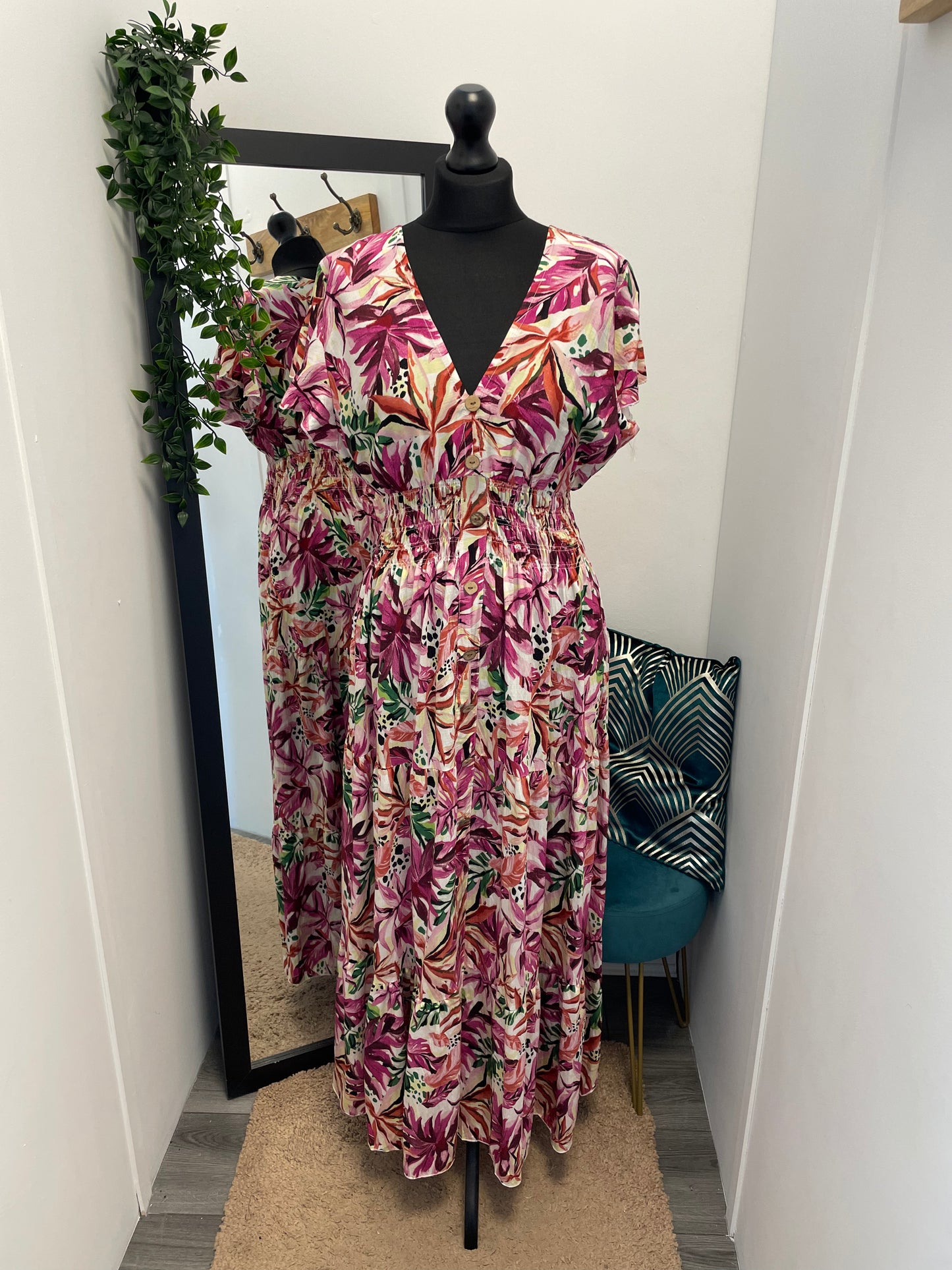Tropical V-Neck Maxi Dresses