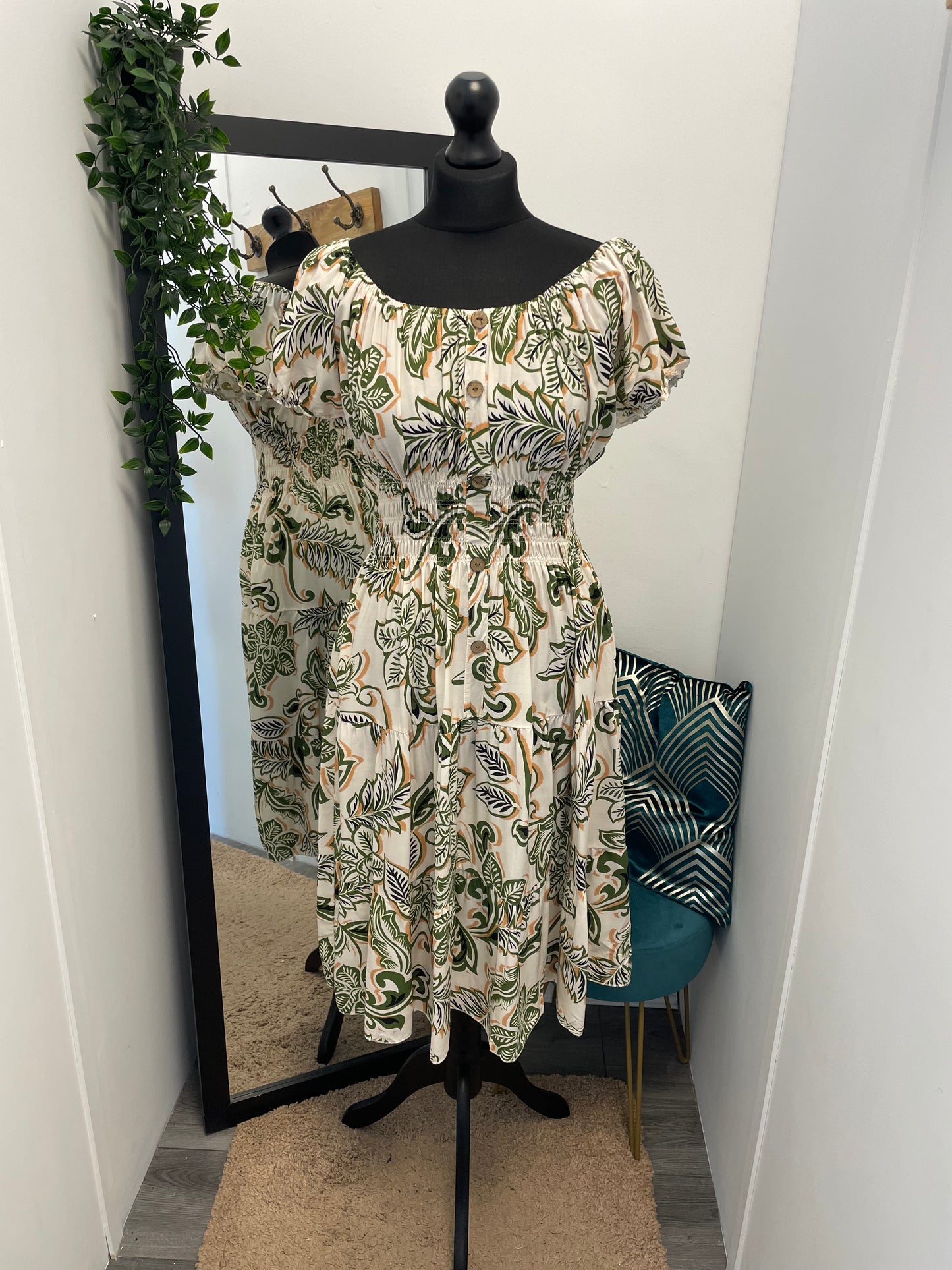Tropical Bardot Midi Dresses