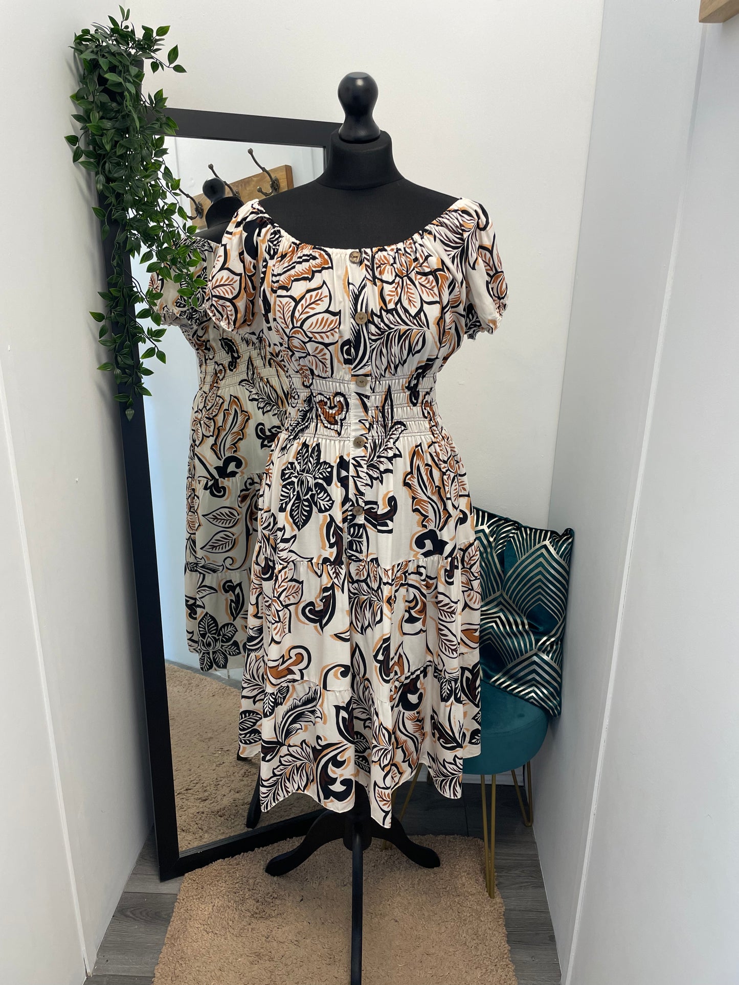 Tropical Bardot Midi Dresses