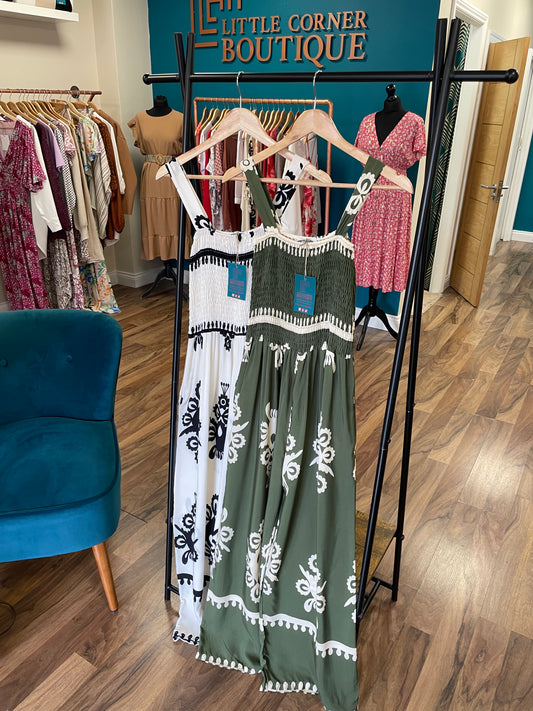 Smocked Printed Jumpsuits