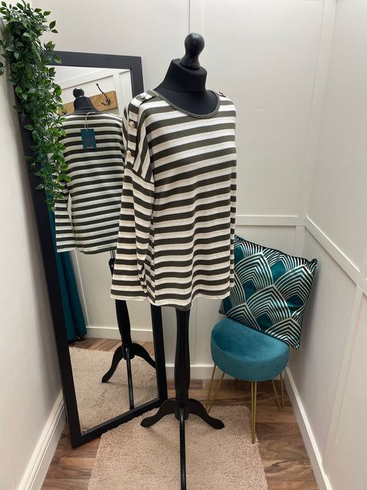 Striped Button Sleeve Tops