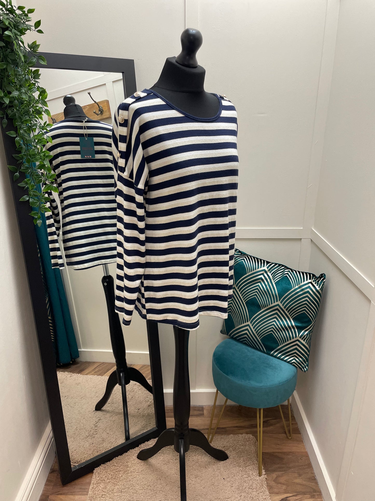 Striped Button Sleeve Tops
