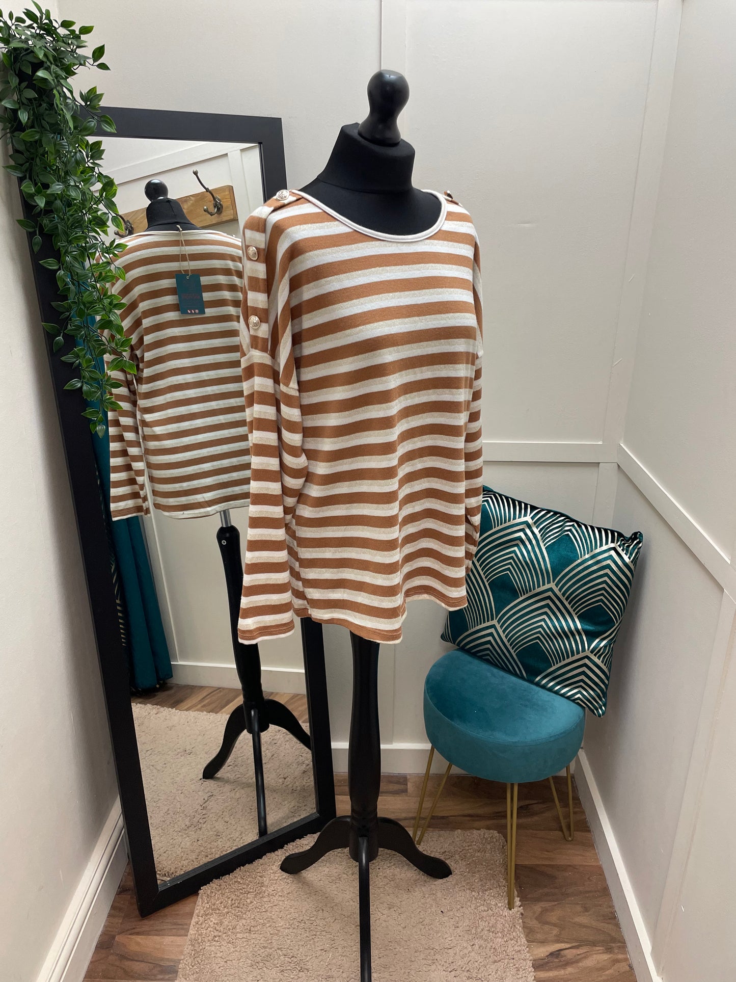 Striped Button Sleeve Tops