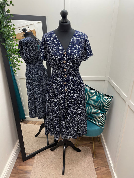 V-Neck Polka Dot Midi Dresses