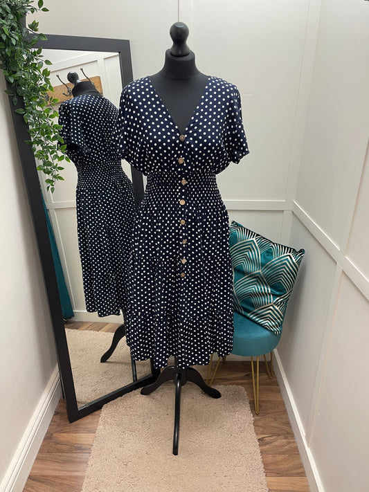 V-Neck Spotty Midi Dresses