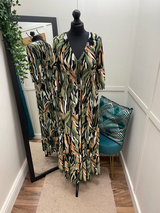 Printed V-Neck Maxi Dresses