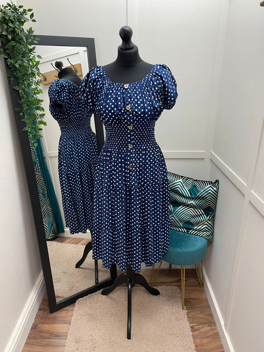Polka Dot Bardot Midi Dresses