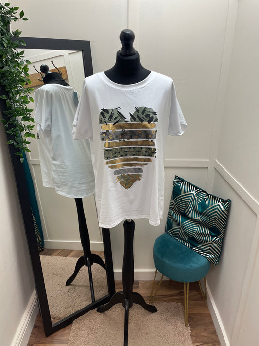Metallic Heart Print T-Shirts