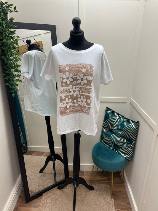 Metallic Flower Print T-Shirts