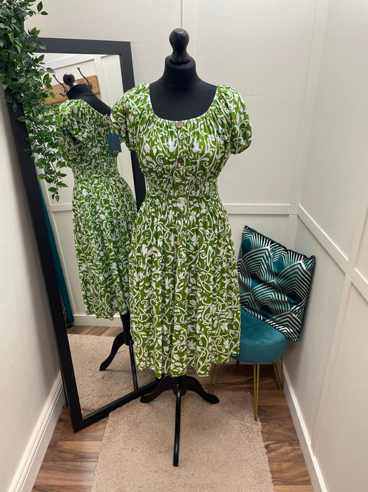 Lime Green Bardot Midi Dresses