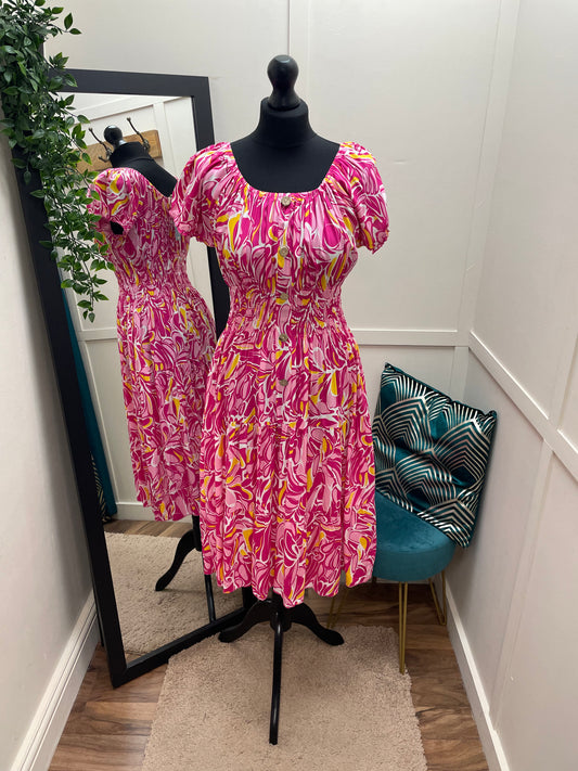 Bright Print Bardot Midi Dresses