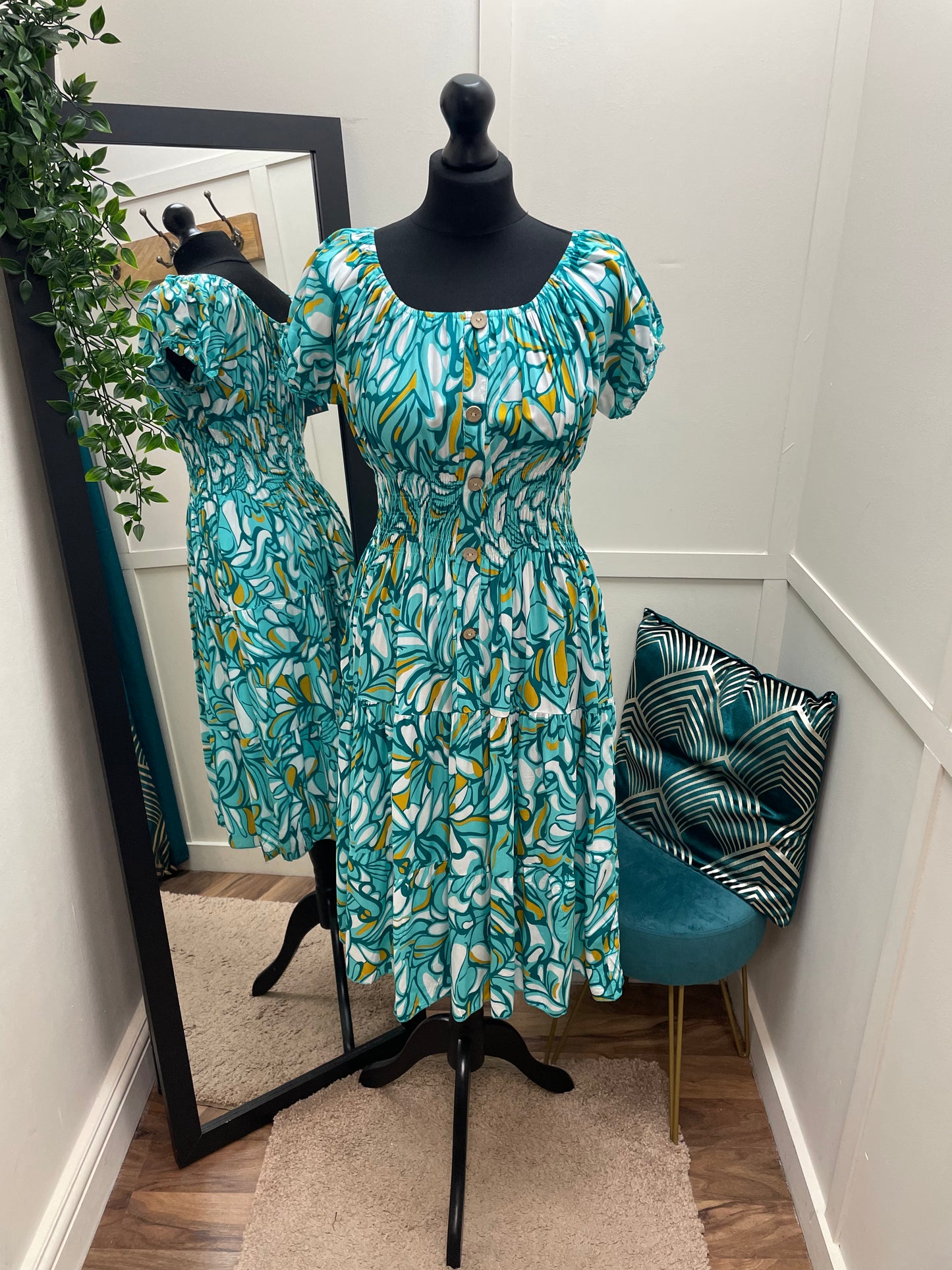Bright Print Bardot Midi Dresses