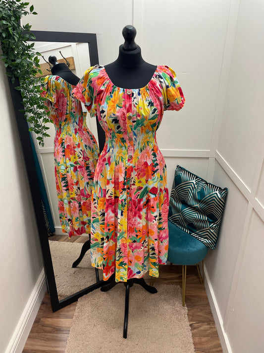 Summer Print Bardot Midi Dresses