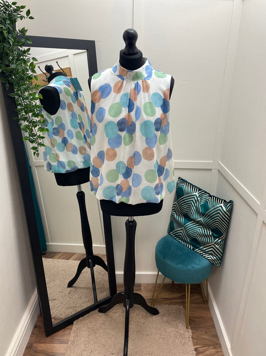 Sleeveless Spot Print High Neck Blouses