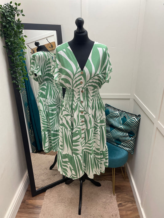 Printed V-Neck Midi Dresses