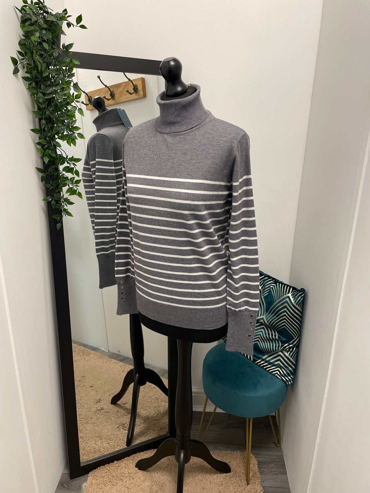 Button Sleeve Striped Tops