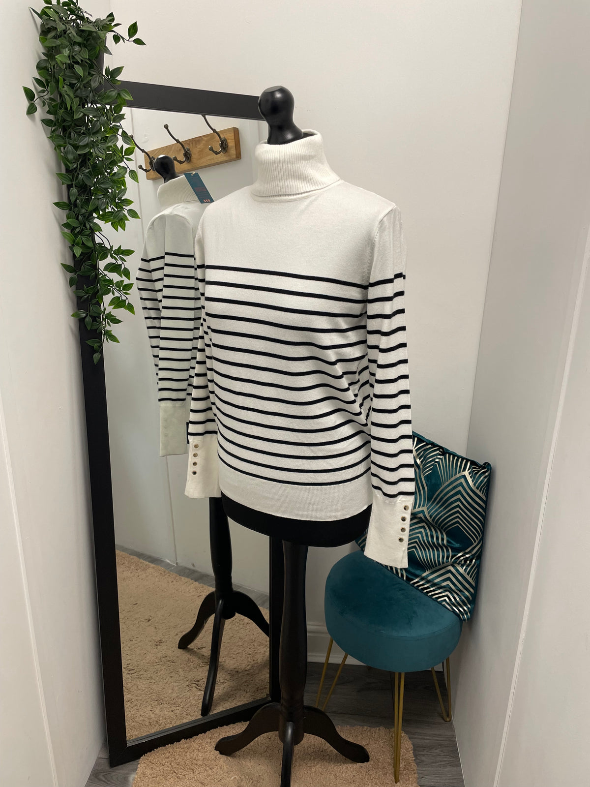 Button Sleeve Striped Tops