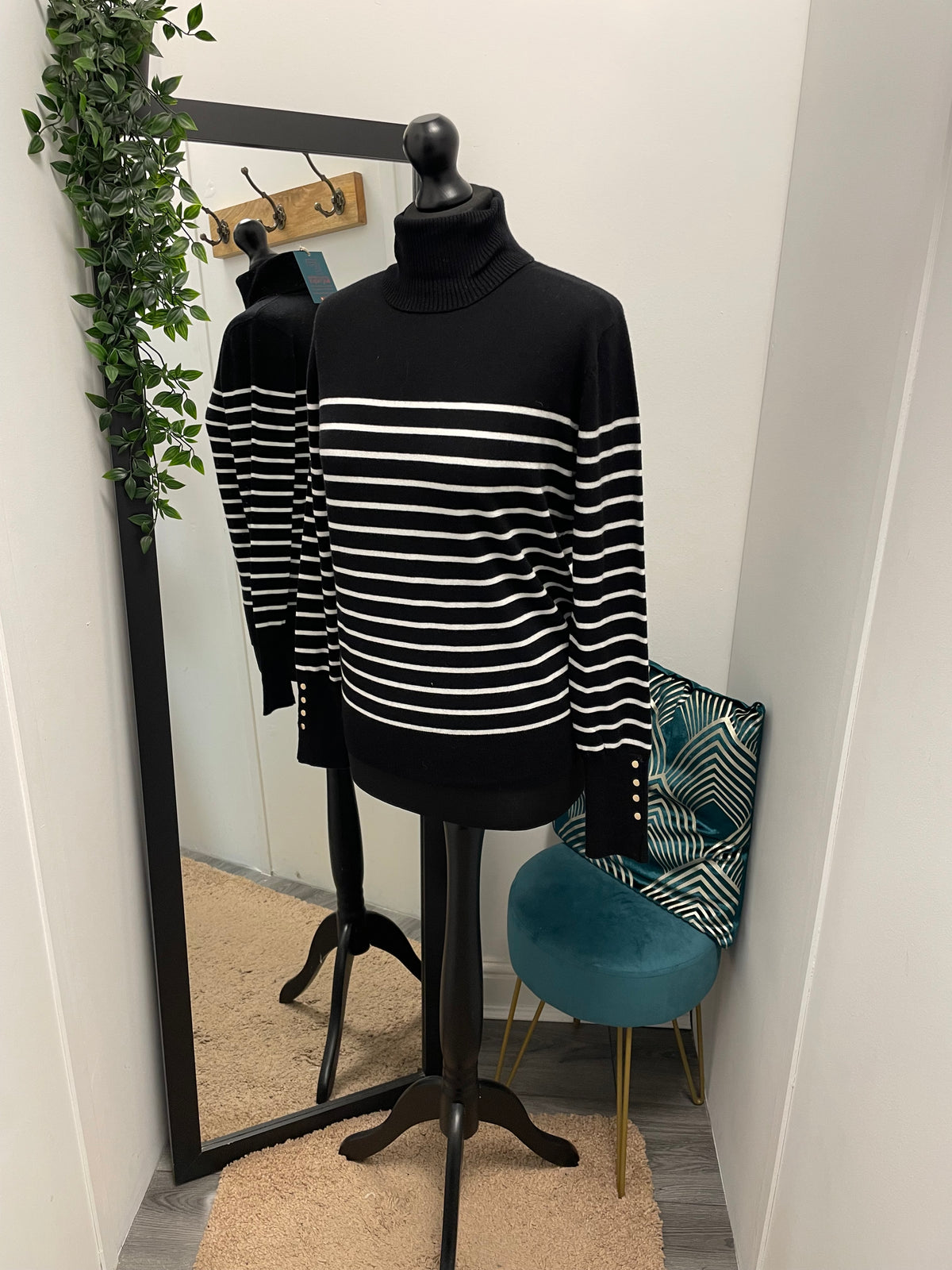 Button Sleeve Striped Tops