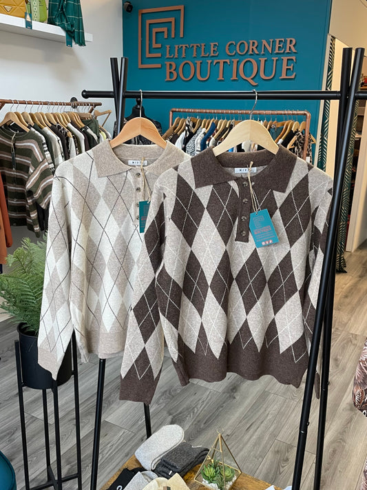 Diamond Check Knit Shirts