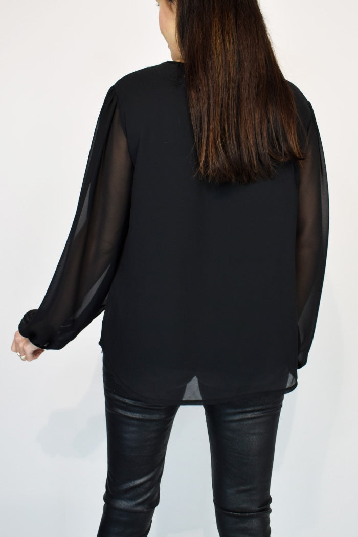 Sequin V-Neck Chiffon Tops