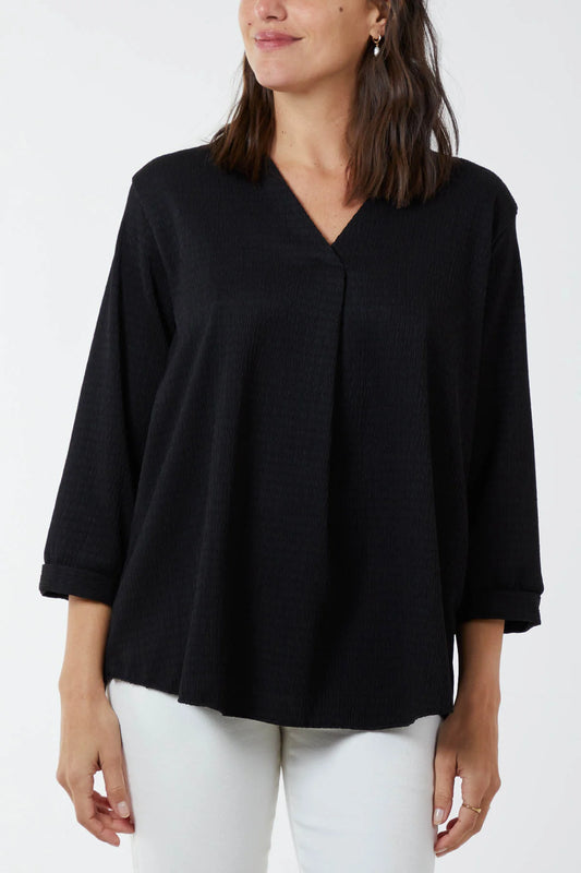 V-Neck Waffle Texture Top