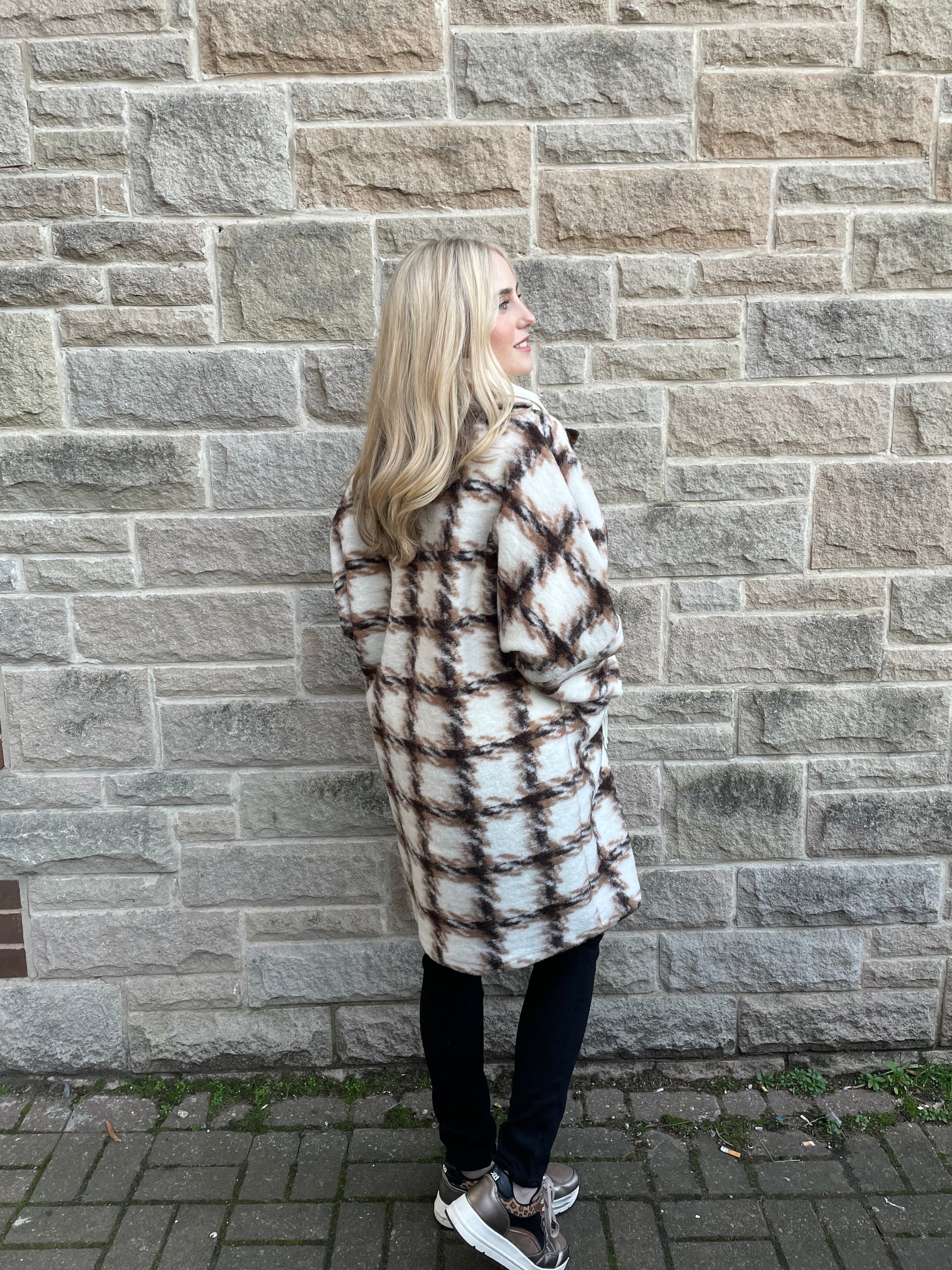 Brown Beige Check Wool Coat Little Corner Boutique