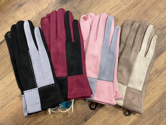 Check Suede Gloves